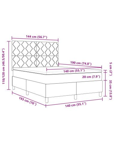 Letto a molle con materasso Verde Scuro 140 x 190 cm Tessuto