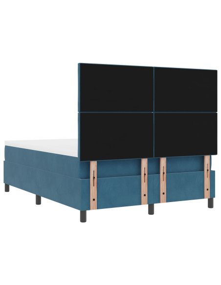 Letto Box con Materasso Blu Scuro 140x190 cm Velluto