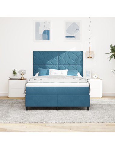 Letto a molle con materasso Blu Scuro 160 x 200 cm Tessuto