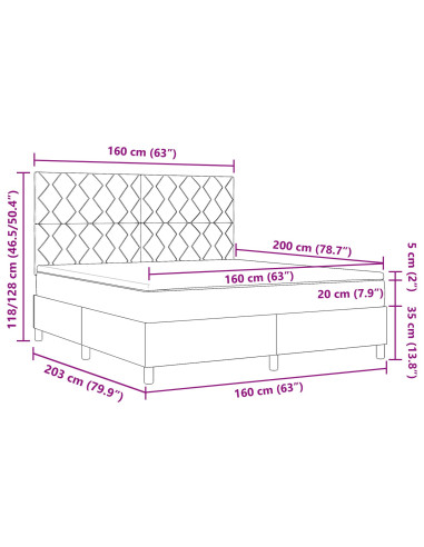 Letto a molle con materasso Blu Scuro 160 x 200 cm Tessuto