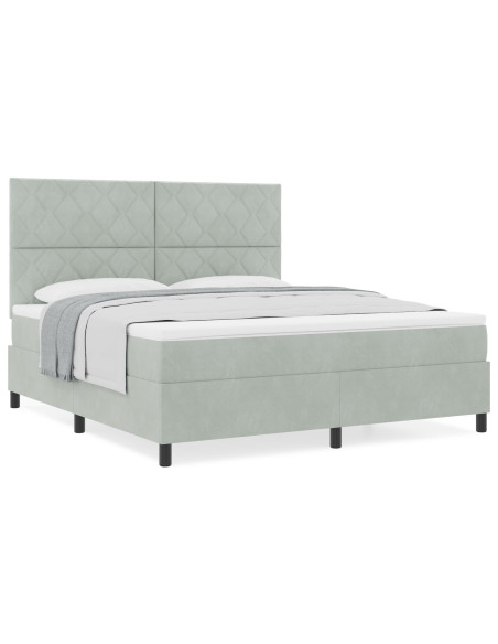 Letto Box Spring con Materasso Grigio Chiaro Super King in Velluto
