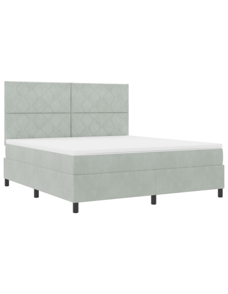 Letto Box Spring con Materasso Grigio Chiaro Super King in Velluto