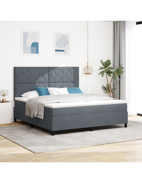 Letto a Box Spring con Materasso Grigio Scuro Super King in Velluto