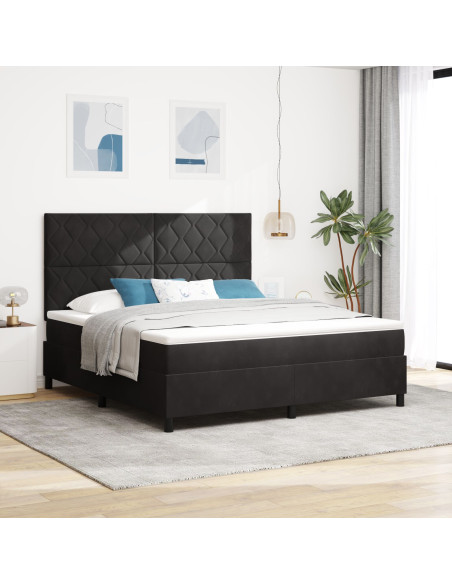 Letto a Molle con Materasso Nero Super King Velluto