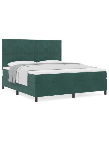 Letto Box Spring  con Materasso Verde Scuro Super King in Velluto