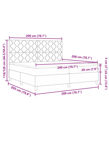 Letto a molle con materasso Blu Scuro 200 x 200 cm Tessuto