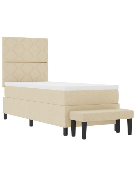 Letto Box Spring  con Materasso & Panchina Crema 80x200 cm Tessuto