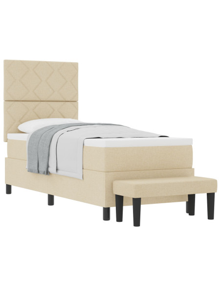 Letto Box Spring  con Materasso & Panchina Crema 80x200 cm Tessuto