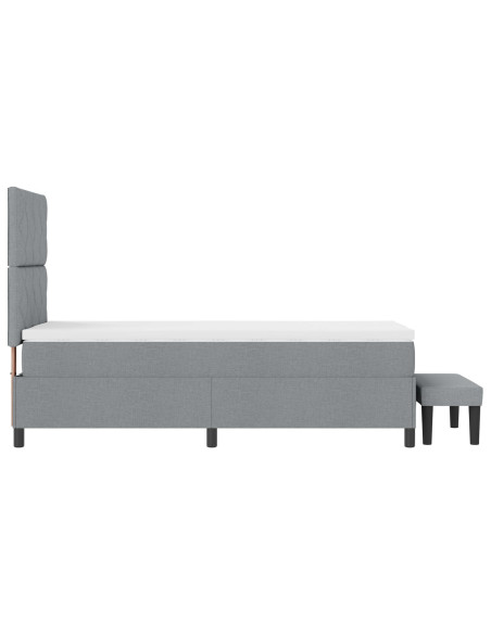 Letto Box Spring con Materasso e Panchina Grigio Chiaro 90x190 cm in Tessuto