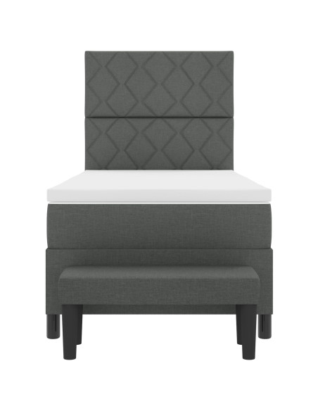 Letto a Molle con Materasso e Panca Grigio Scuro 90x190 cm Tessuto