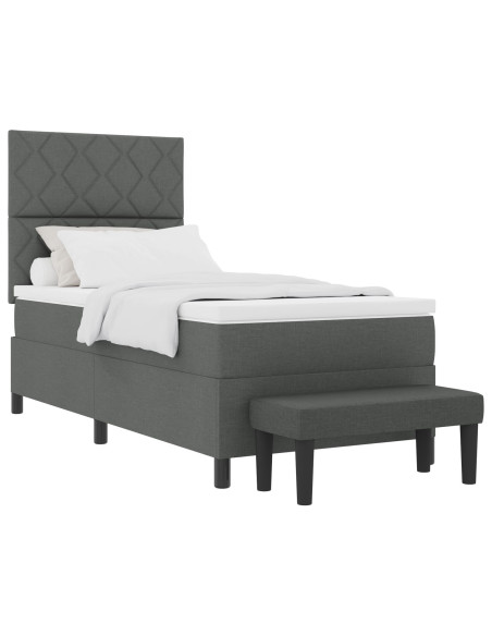 Letto a Molle con Materasso e Panca Grigio Scuro 90x190 cm Tessuto