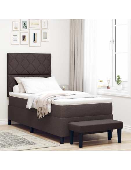 Letto con Box Spring con Materasso & Panchina Marrone Scuro 90x190 cm Tessuto