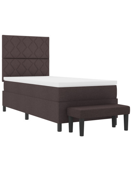 Letto con Box Spring con Materasso & Panchina Marrone Scuro 90x190 cm Tessuto