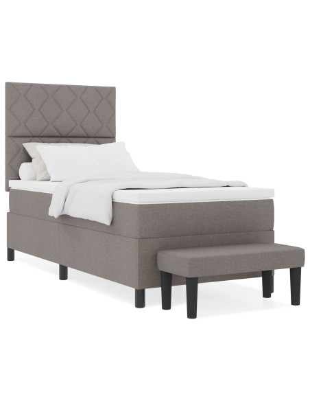 Letto con Box Spring con Materasso & Panchina Taupe 90x190 cm Tessuto