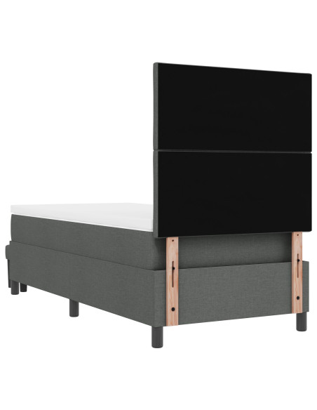 Letto con Box Spring e Materasso & Panca Grigio Scuro 90x200 cm in Tessuto