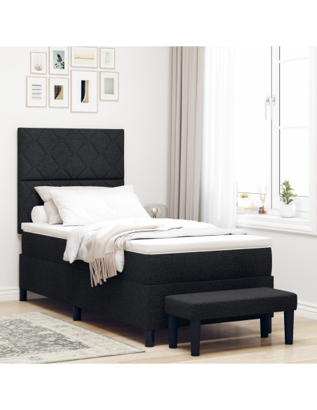 Letto con Box Spring e Materasso & Panchetta Nera 90x200 cm Tessuto