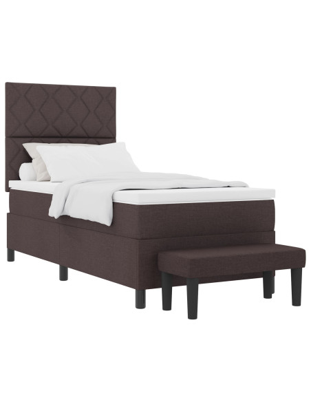 Letto a molle e materasso & panca marrone scuro 90x200 cm tessuto