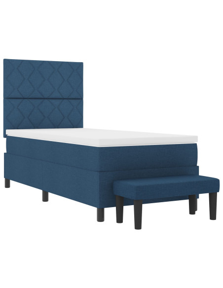 Letto box spring e materasso e panca blu 90x200 cm in tessuto