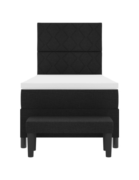 Letto a box spring con materasso e panca nera 100x200 cm tessuto