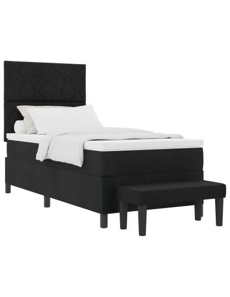 Letto a box spring con materasso e panca nera 100x200 cm tessuto