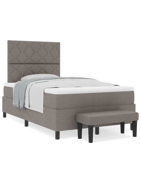 Letto a molla con materasso e panca taupe 120x200 cm tessuto