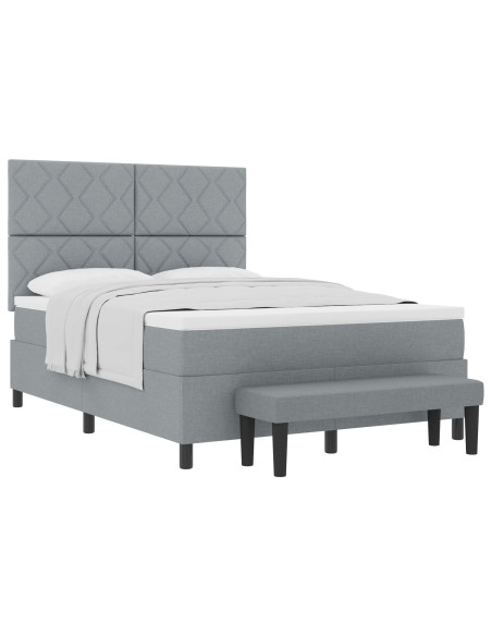 Letto a Molle con Materasso e Panchina Grigio Chiaro 140x190 cm Tessuto