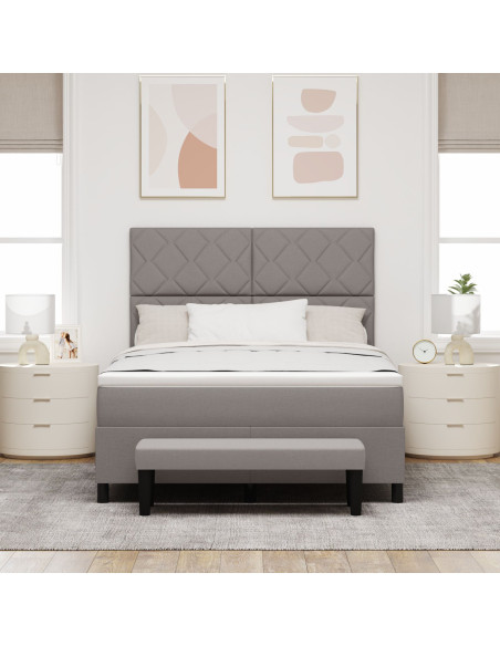Letto con Box Spring  con Materasso e Panchina Taupe 140x190 cm Tessuto