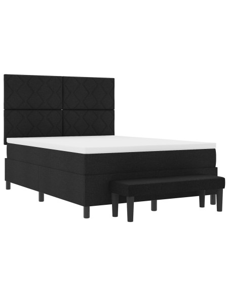 Letto a Molle  con Materasso e Panchina Nera 140x200 cm Tessuto