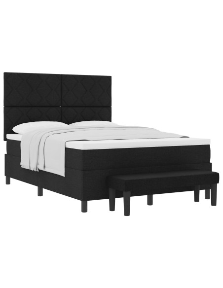 Letto a Molle  con Materasso e Panchina Nera 140x200 cm Tessuto