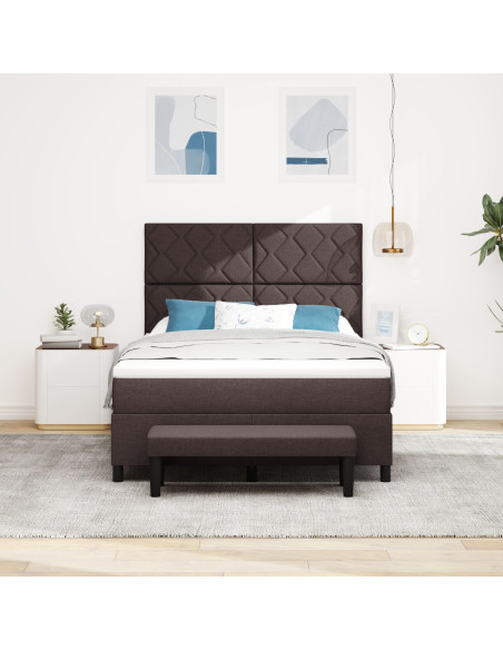 Letto a Molle  con Materasso e Panchina Marrone Scuro 140x200 cm Tessuto