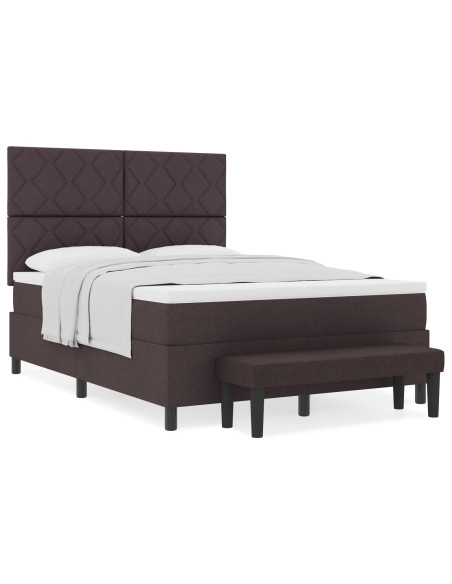 Letto a Molle  con Materasso e Panchina Marrone Scuro 140x200 cm Tessuto