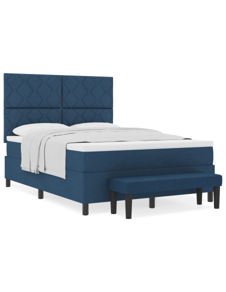 Letto con Rete a Molle e Materasso & Panchetta Blu 140x200 cm Tessuto