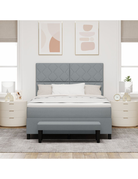 Letto a Molle  con Materasso e Panchina Grigio Chiaro 160x200 cm Tessuto