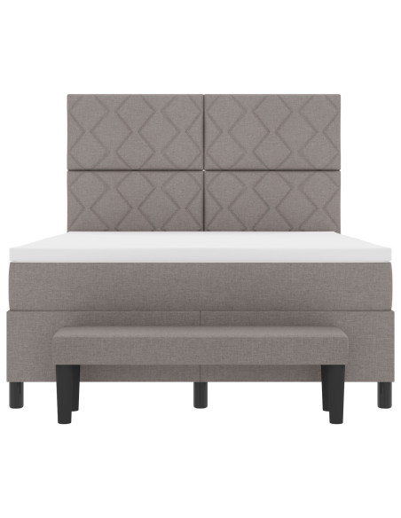 Letto con Box Spring e Panchina Taupe 160x200 cm Tessuto