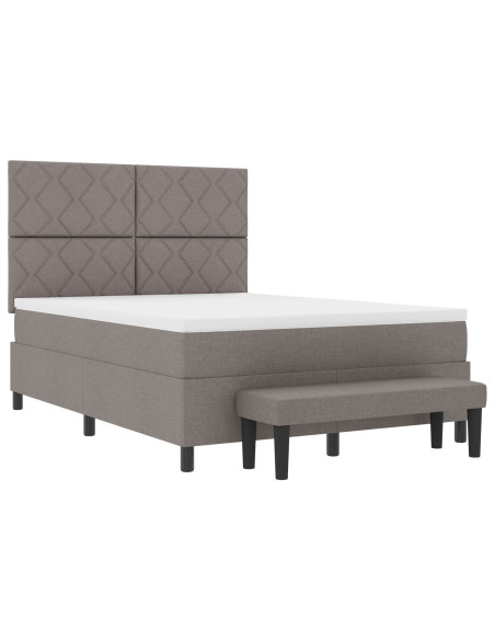 Letto con Box Spring e Panchina Taupe 160x200 cm Tessuto