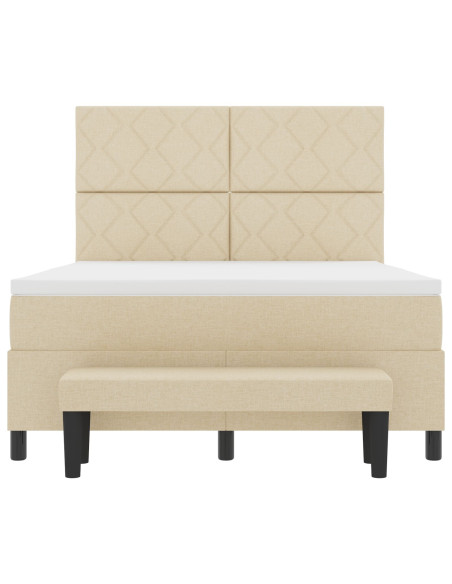 Letto a molle con materasso e panca crema 160x200 cm tessuto