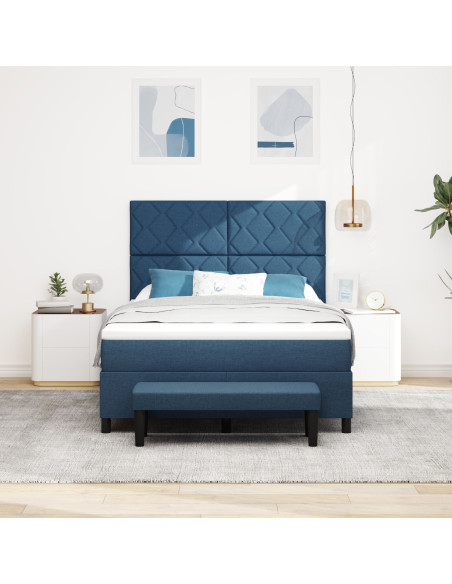 Letto box spring con materasso & panchina blu 160x200 cm tessuto