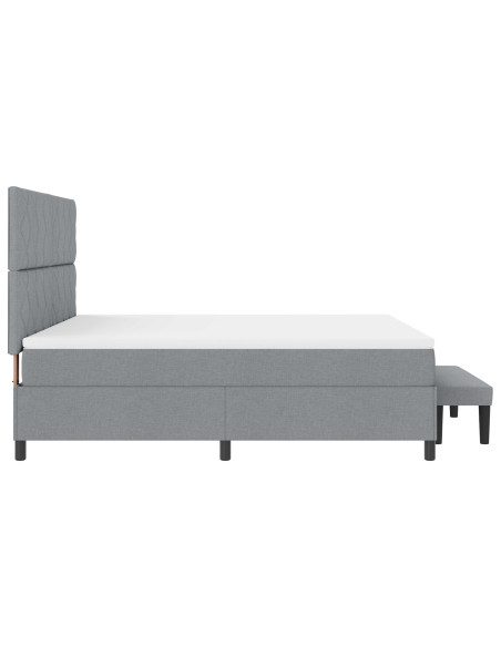 Letto a Molle Grigio Chiaro con Materasso e Panchina 180x200 cm in Tessuto
