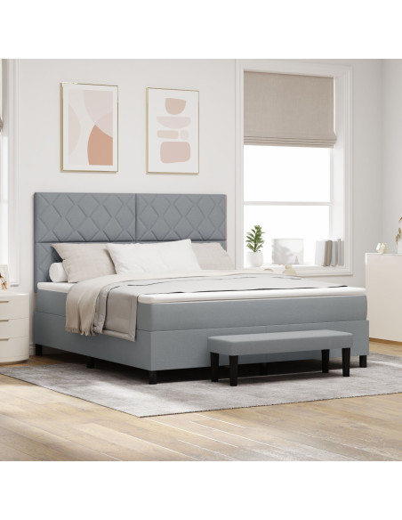 Letto a Molle Grigio Chiaro con Materasso e Panchina 180x200 cm in Tessuto