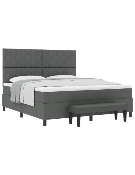 Letto Box Spring con Materasso e Panchina Grigio Scuro 180x200 cm Tessuto