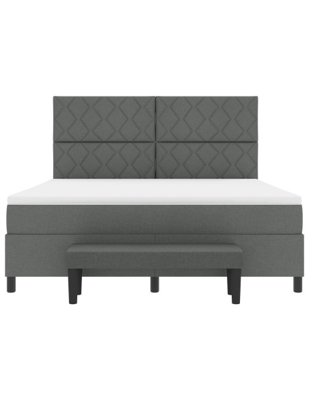 Letto Box Spring con Materasso e Panchina Grigio Scuro 180x200 cm Tessuto