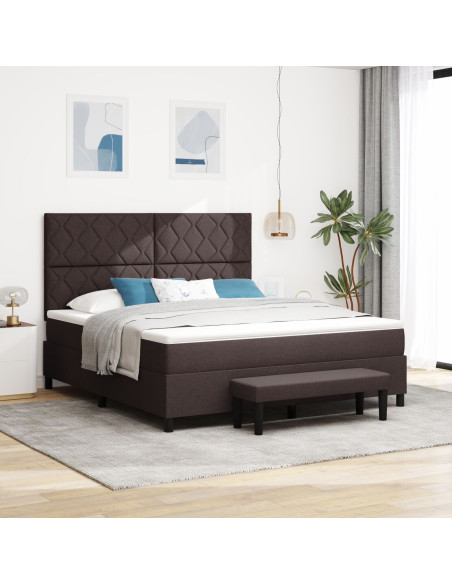 Letto a Box Spring  con Materasso e Panchina Marrone Scuro 180x200 cm in Tessuto