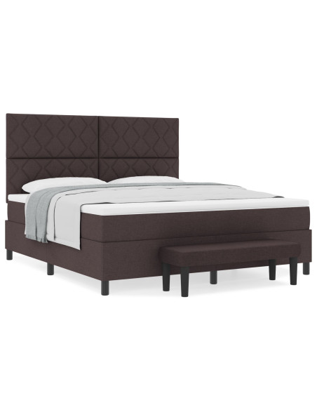Letto a Box Spring  con Materasso e Panchina Marrone Scuro 180x200 cm in Tessuto