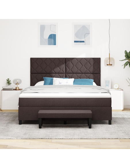 Letto a Box Spring  con Materasso e Panchina Marrone Scuro 180x200 cm in Tessuto