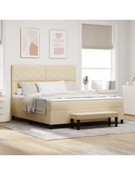 Letto con Box Spring, Materasso e Panchina Crema 180x200 cm Tessuto