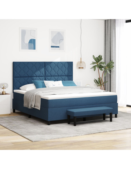 Letto a Box Spring con Materasso e Panca Blu 180x200 cm Tessuto