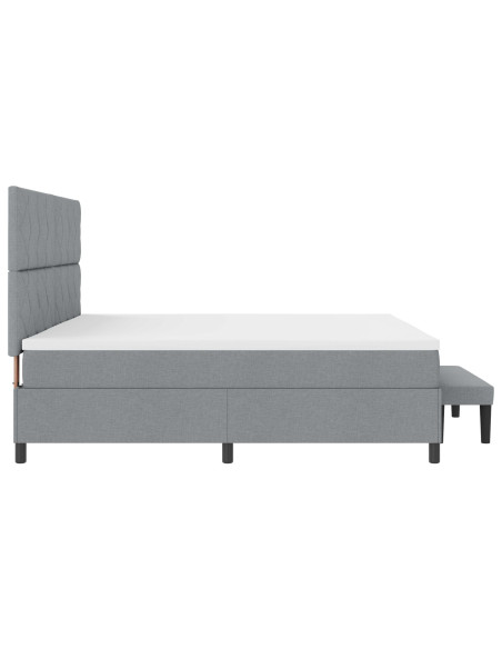 Letto a Molle  con Materasso e Panchetta Grigio Chiaro 200x200 cm Tessuto
