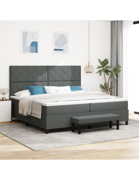 Letto box spring  con materasso e panca grigio scuro 200x200 cm in tessuto
