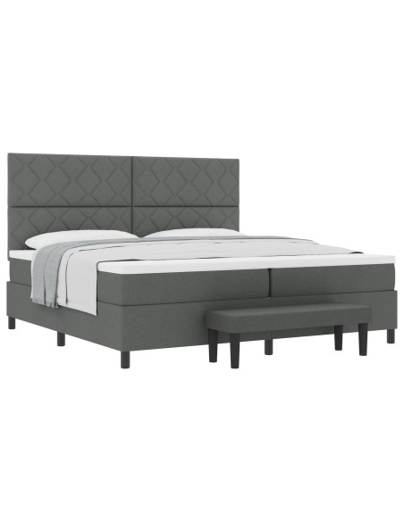 Letto box spring  con materasso e panca grigio scuro 200x200 cm in tessuto