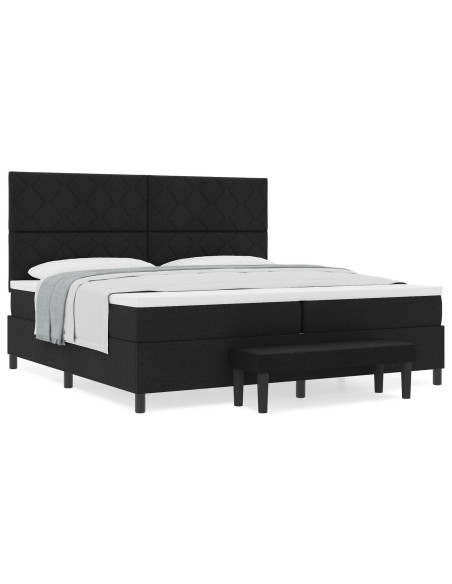 Letto a Molle con Materasso e Panchina Nera 200x200 cm Tessuto